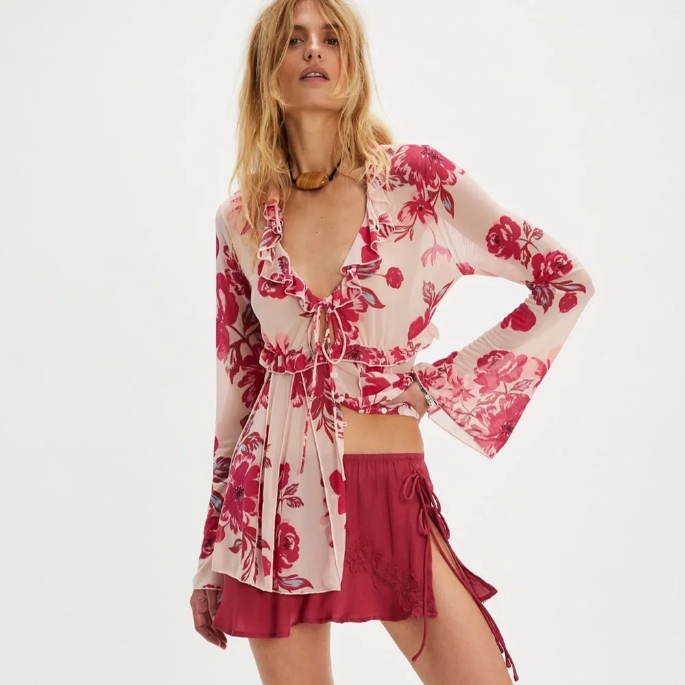 Free People Wildest Dream Tunic in Warm Pink Combo size Small NWT